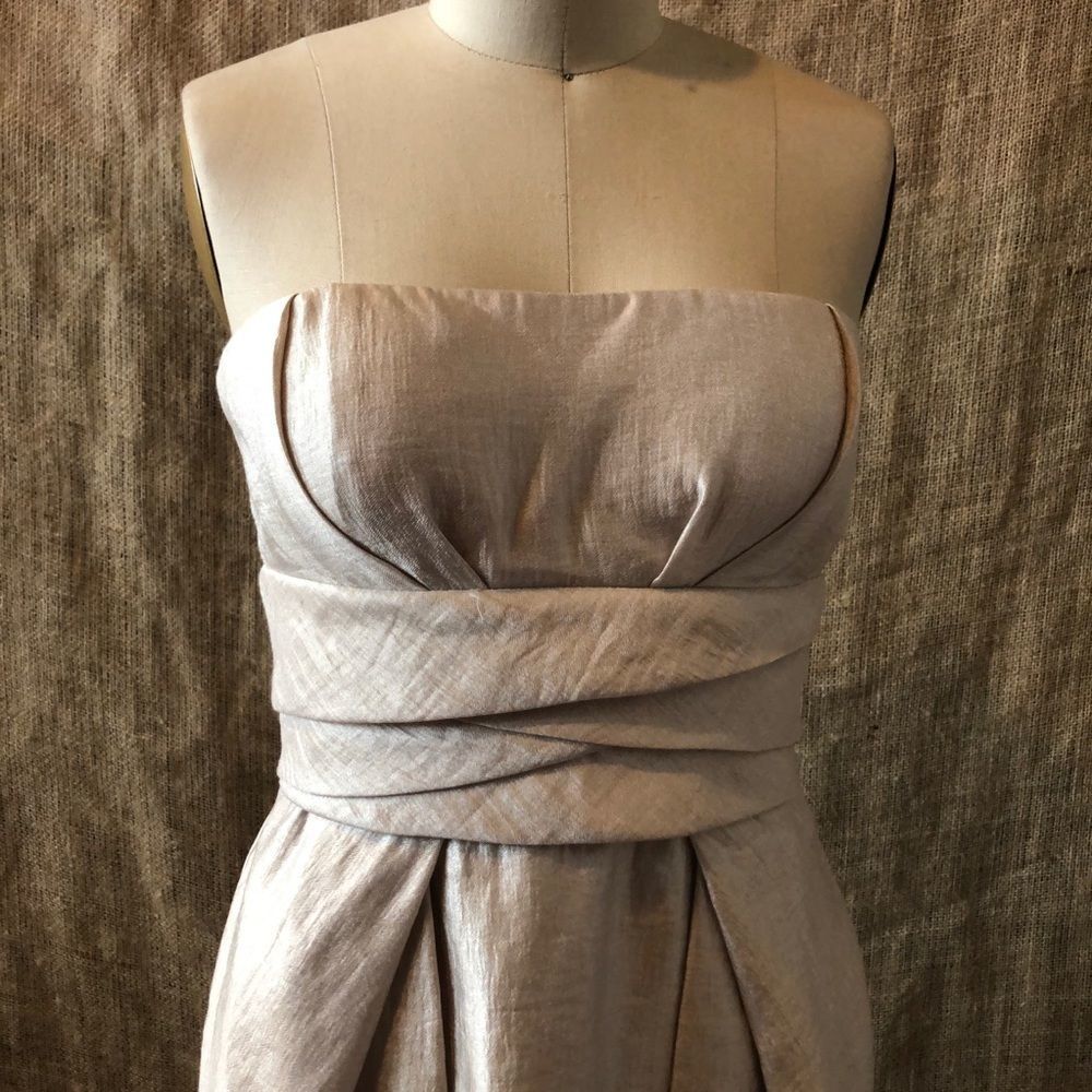 Max and Cleo Champagne Gold Strapless Dress -4